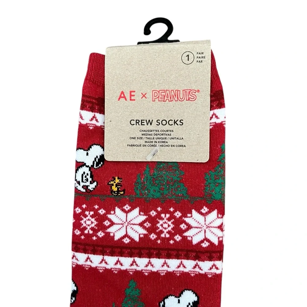 AE x Peanuts Snoopy Woodstock Fair Isle Christmas Crew Socks OS